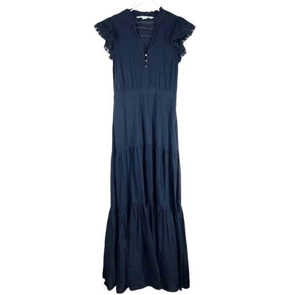 VERONICA BEARD Satori Ink Blue Sheer Layered Lace Short Sleeve Maxi Dress Size 6 - Picture 7 of 11